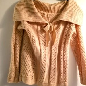 Off shoulder blush knit sweater with back tie